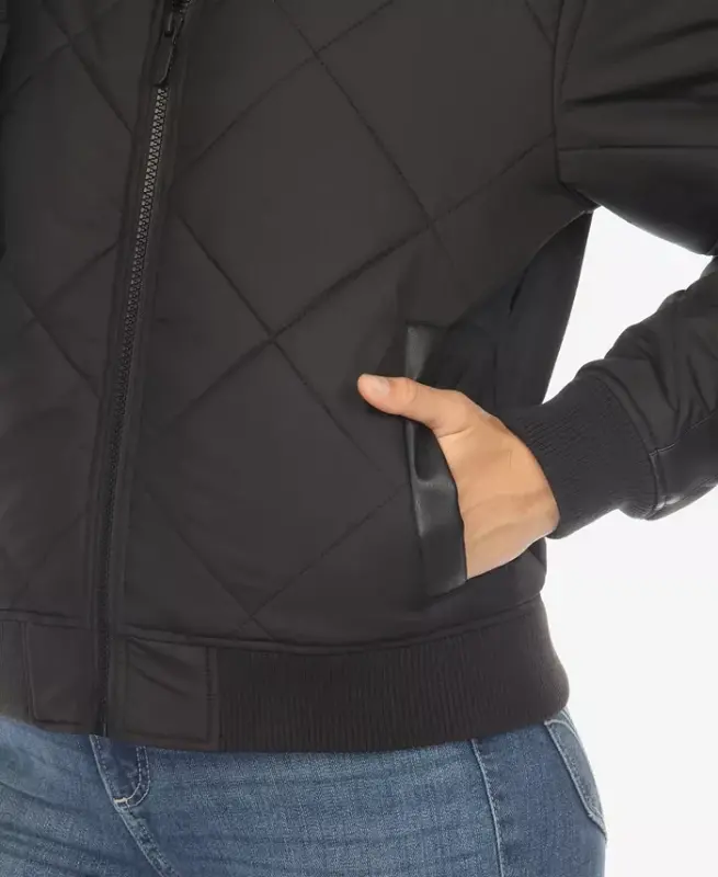 Women's Lightweight Diamond Quilted Puffer Bomber Jacket - Black - 4
