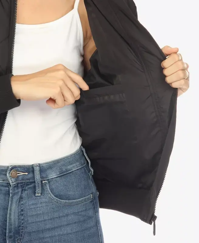 Women's Lightweight Diamond Quilted Puffer Bomber Jacket - Black - 6