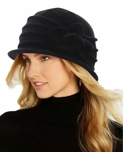 Womens 1920s Vintage Upturn Brim Wool Blend Cloche Church Hat Winter Felt Bucket Bowler Hat Crushable Foldable 