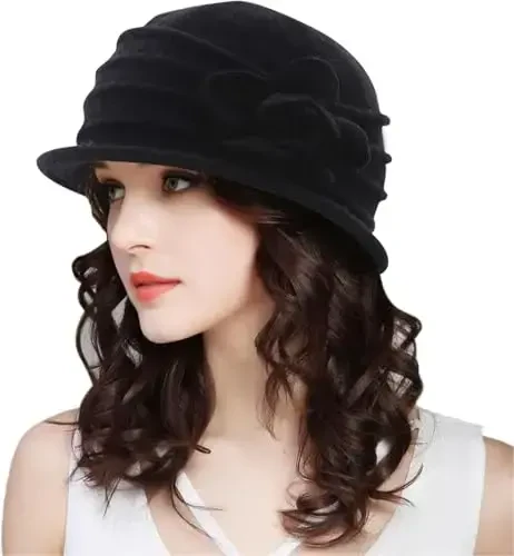 Womens 1920s Vintage Upturn Brim Wool Blend Cloche Church Hat Winter Felt Bucket Bowler Hat Crushable Foldable - 2