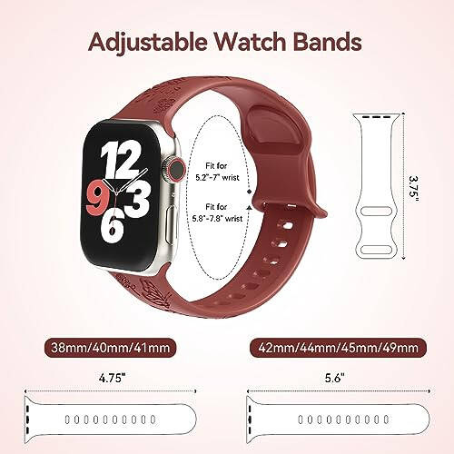 Kadınlar İçin 3'lü Şık Çiçek Desenli Oymalı Akıllı Saat Kayışı, Dayanıklı Yumuşak Silikon iWatch Kayışları Apple Watch Serisi 44mm 40mm 38mm 41mm 45mm 49mm 42mm Ultra 2 SE 9-1 ile Uyumlu - 32