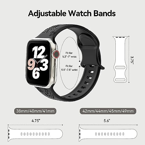 Kadınlar İçin 3'lü Şık Çiçek Desenli Oymalı Akıllı Saat Kayışı, Dayanıklı Yumuşak Silikon iWatch Kayışları Apple Watch Serisi 44mm 40mm 38mm 41mm 45mm 49mm 42mm Ultra 2 SE 9-1 ile Uyumlu - 26