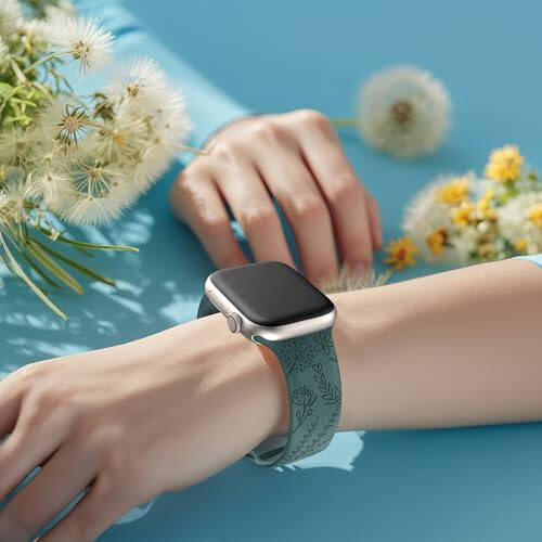 Kadınlar İçin 3'lü Şık Çiçek Desenli Oymalı Akıllı Saat Kayışı, Dayanıklı Yumuşak Silikon iWatch Kayışları Apple Watch Serisi 44mm 40mm 38mm 41mm 45mm 49mm 42mm Ultra 2 SE 9-1 ile Uyumlu - 13