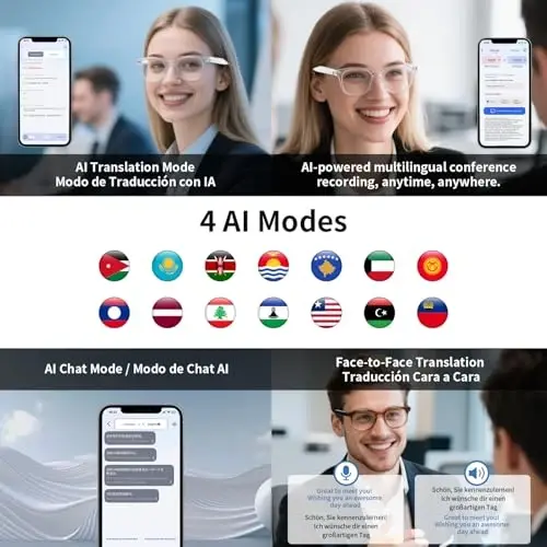Al Smart Glasses for Women, AI-Powered By Live Recording/Simultaneous Interpretation/Real-Time Translation, Translation Glasses with Photochromic Lenses, Noise Reduction, Support 160+ Languages(Pink) - 7