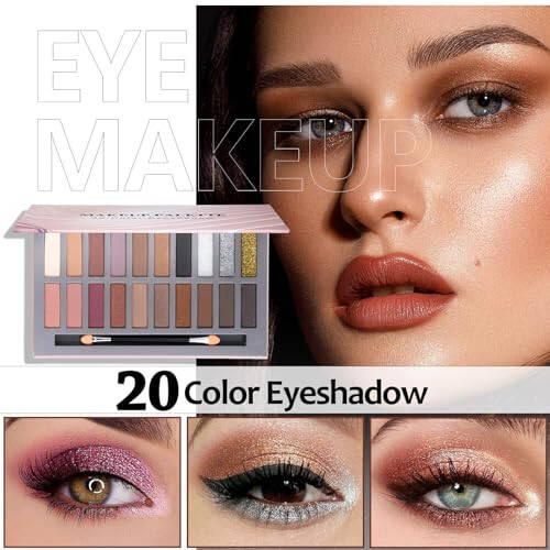 Kadınlar için All in One Makyaj Seti. Tam Set; Paleti, Fondöten ve Yüz Astarı, Makyaj Fırçası, Makyaj Süngeri, Kaş Sabunu, Kanatlı Eyeliner Damgası, 20 Renkli Göz Farı Seti içeriyor. Kadınlar, Kızlar ve Gençler için Hediye Seti. - 5