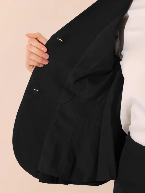 INSPIRE CHIC Women's 2 Piece Skirt Suit Set Peplum Blazer High Waist Pencil Skirt Work Outfit XS Black- - INSPIRE CHIC