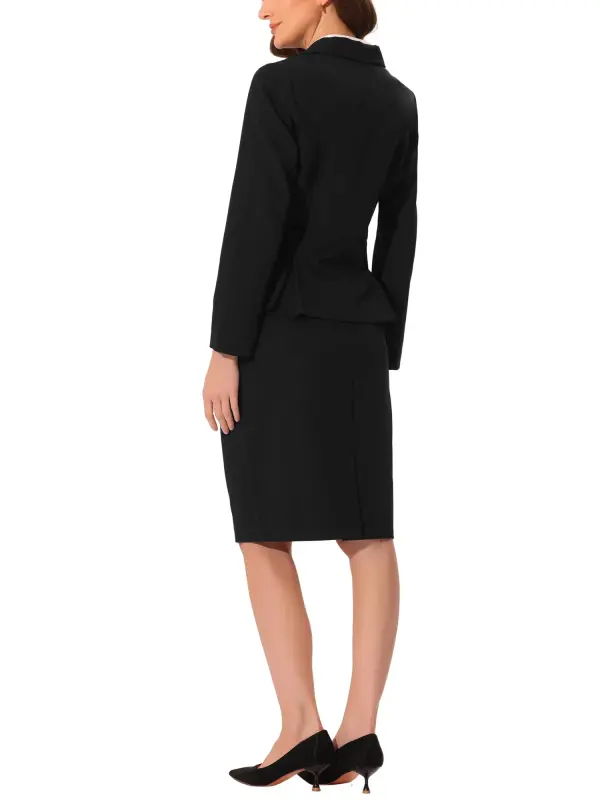 INSPIRE CHIC Women's 2 Piece Skirt Suit Set Peplum Blazer High Waist Pencil Skirt Work Outfit XS Black- - 4