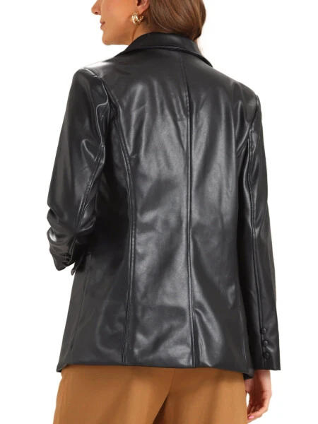 INSPIRE CHIC Women's Jacket Faux Leather Blazer Lapel Collar PU Moto Biker Jackets XS Black- - INSPIRE CHIC (1)