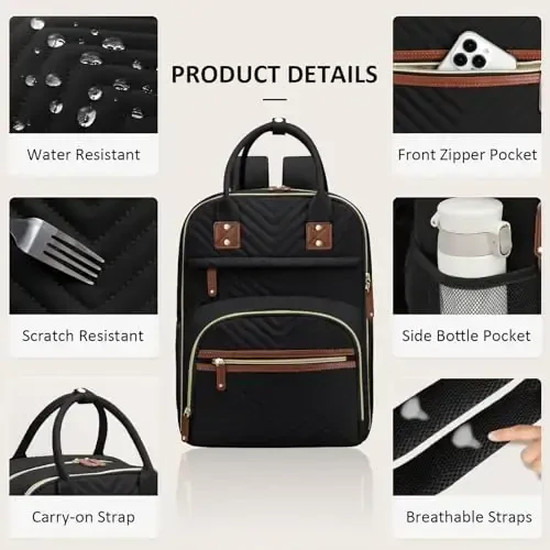 Tenot Diaper Bag Backpack for Women with Changing Pad, Baby Bag with Insulated Pockets Multifunctional Diaper Bags For Baby Girl Boy Waterproof Baby Bags For Boys Girls Maternity Bag Black - 6