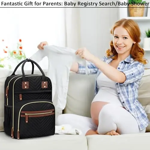 Kadınlar için Alt Değiştirme Minderli Tenot Bebek Bezi Çantası Sırt Çantası, İzole Cepli Bebek Çantası Çok Fonksiyonlu Bebek Bezi Çantaları Kız Erkek Su Geçirmez Bebek Çantaları Erkek Kız Hamilelik Çantası Siyah - 5
