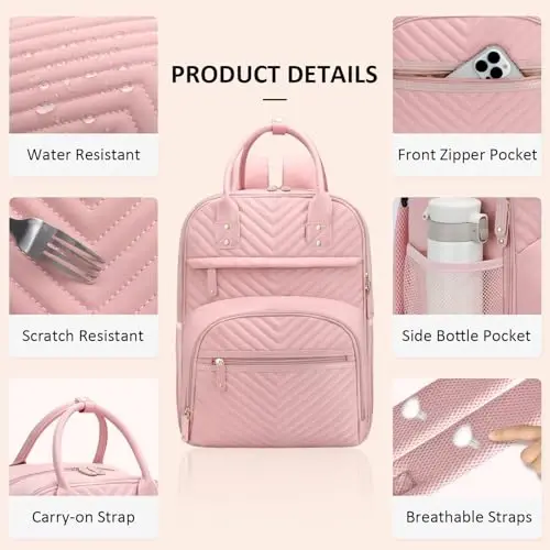 Tenot Diaper Bag Backpack for Women with Changing Pad, Baby Bag with Insulated Pockets Multifunctional Diaper Bags For Baby Girl Boy Waterproof Baby Bags For Boys Girls Maternity Bag Baby Pink - 6