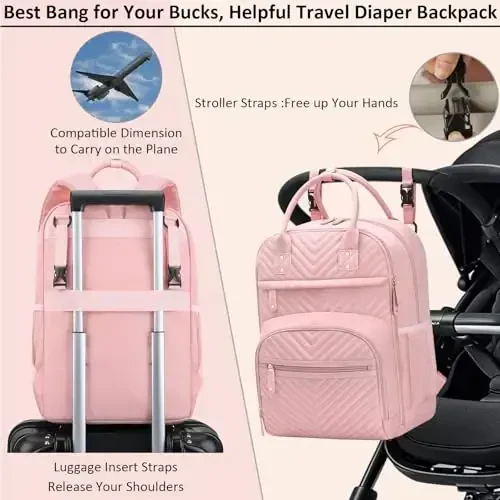 Tenot Diaper Bag Backpack for Women with Changing Pad, Baby Bag with Insulated Pockets Multifunctional Diaper Bags For Baby Girl Boy Waterproof Baby Bags For Boys Girls Maternity Bag Baby Pink - 4