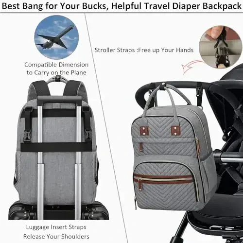 Tenot Diaper Bag Backpack for Women with Changing Pad, Baby Bag with Insulated Pockets Multifunctional Diaper Bags For Baby Girl Boy Waterproof Baby Bags For Boys Girls Maternity Bag Grey - 4