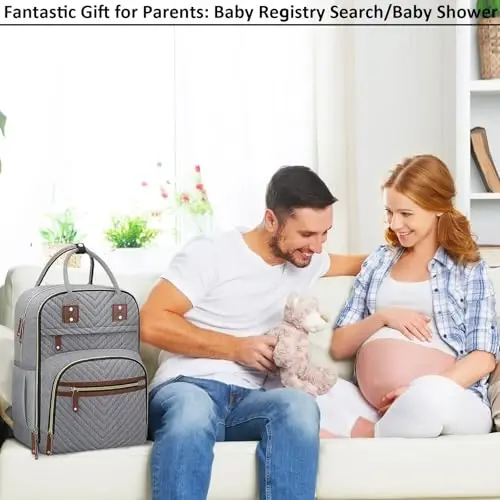 Kadınlar için Alt Değiştirme Minderli Tenot Bebek Bezi Çantası Sırt Çantası, Yalıtımlı Cepli Bebek Çantası Çok Fonksiyonlu Bebek Bezi Çantaları Kız Erkek Çocuk Su Geçirmez Bebek Çantaları Erkek Kız Çocuklar için Hamilelik Çantası Gri - 5