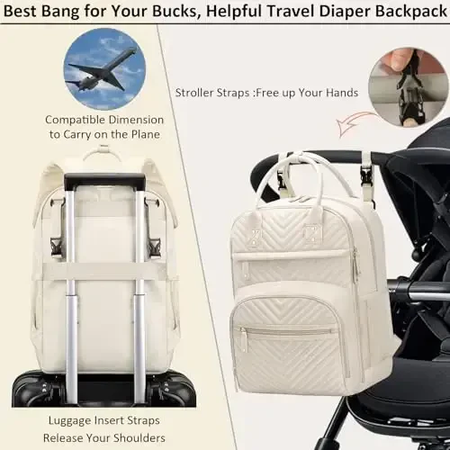 Tenot Diaper Bag Backpack for Women with Changing Pad, Baby Bag with Insulated Pockets Multifunctional Diaper Bags For Baby Girl Boy Waterproof Baby Bags For Boys Girls Maternity Bag Beige - 4