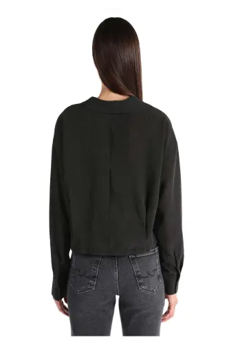 Regular Fit Shirt Neck Düz Kadın Antrasit Uzun Kol Gömlek - ANTRASİT - COLIN'S (1)