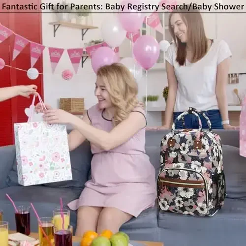 Diaper Bag Backpack Tote for Women Large Capacity, Multifunctional Waterproof Baby Bag with Insulated Pockets For Baby Girl Boy Mama, Maternity Bag Floral Painting - 5