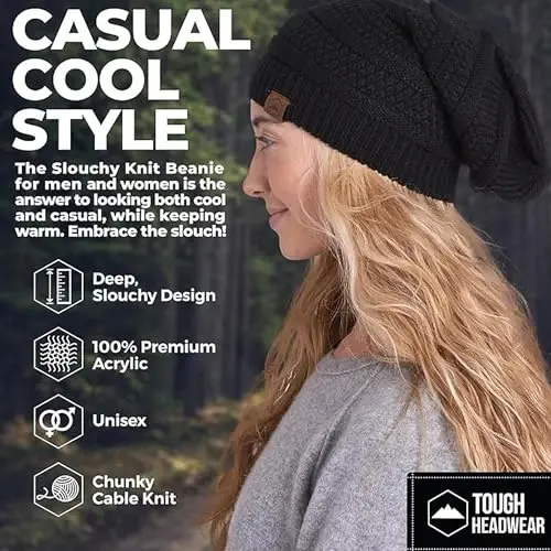 Tough Headwear Ribbed Beanie Hat - Four-Way Stretch Beanie for Women & Men - Lightweight, Soft Acrylic Knit Winter Hat - 2