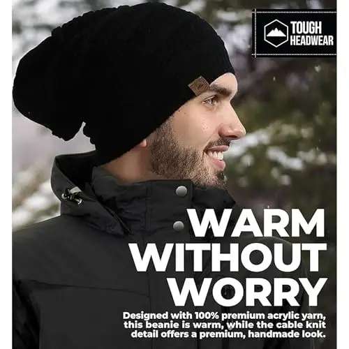 Tough Headwear Ribbed Beanie Hat - Four-Way Stretch Beanie for Women & Men - Lightweight, Soft Acrylic Knit Winter Hat - 4