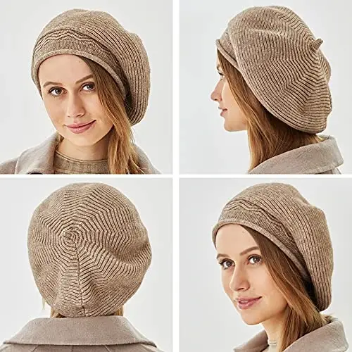 Beret Hat for Women, French Style Beanie Winter Fashion Warm Wool Lining Knit Cap - 6