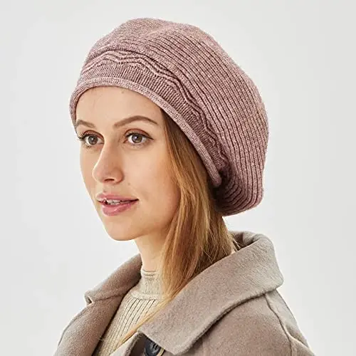 Beret Hat for Women, French Style Beanie Winter Fashion Warm Wool Lining Knit Cap - 4