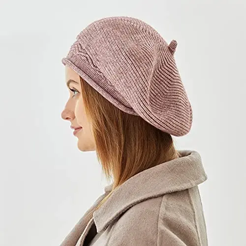 Beret Hat for Women, French Style Beanie Winter Fashion Warm Wool Lining Knit Cap - 5