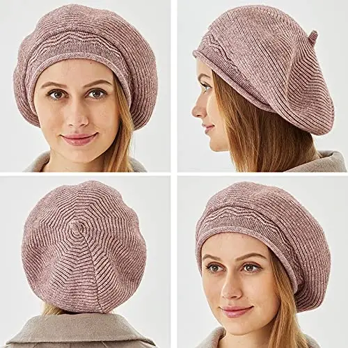 Beret Hat for Women, French Style Beanie Winter Fashion Warm Wool Lining Knit Cap - 6