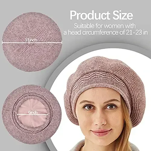 Beret Hat for Women, French Style Beanie Winter Fashion Warm Wool Lining Knit Cap - BERET (1)