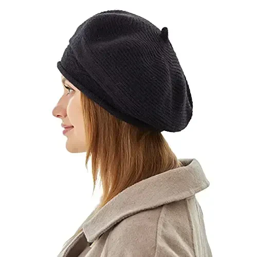 Beret Hat for Women, French Style Beanie Winter Fashion Warm Wool Lining Knit Cap - 1