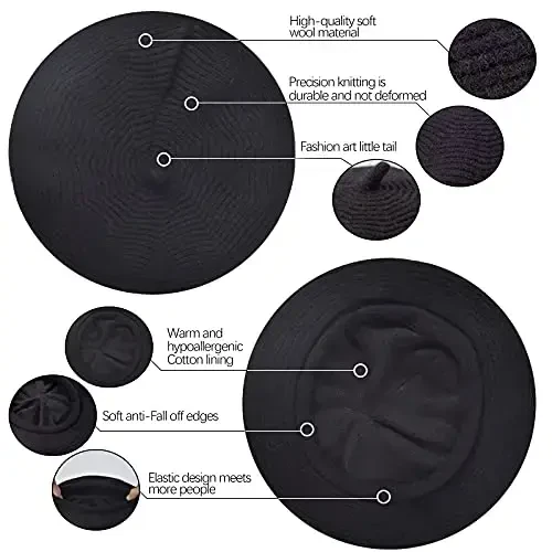 Beret Hat for Women, French Style Beanie Winter Fashion Warm Wool Lining Knit Cap - 3