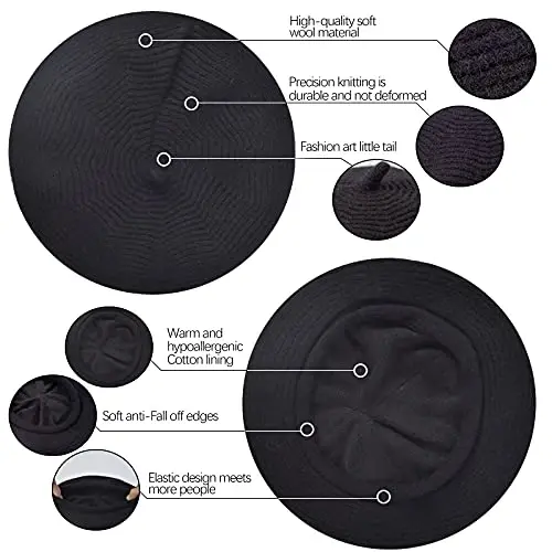 Beret Hat for Women, French Style Beanie Winter Fashion Warm Wool Lining Knit Cap - 3