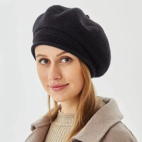 Beret Hat for Women, French Style Beanie Winter Fashion Warm Wool Lining Knit Cap - 4