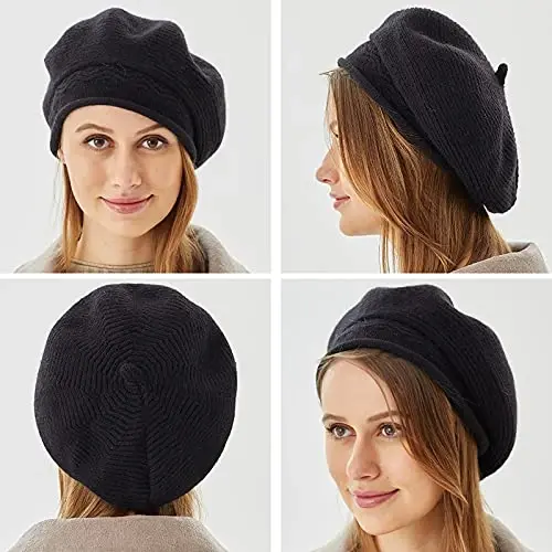 Beret Hat for Women, French Style Beanie Winter Fashion Warm Wool Lining Knit Cap - 6