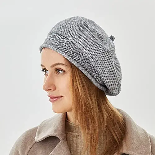 Beret Hat for Women, French Style Beanie Winter Fashion Warm Wool Lining Knit Cap - 5