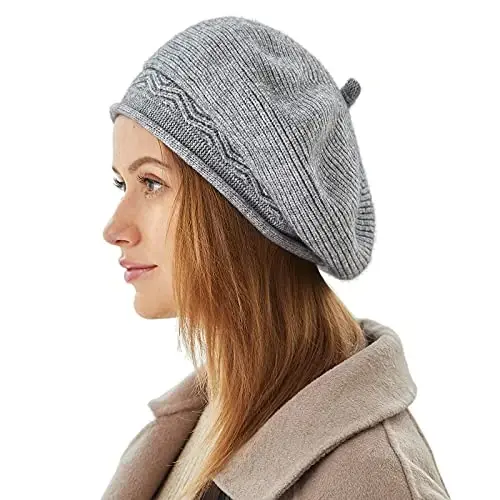 Beret Hat for Women, French Style Beanie Winter Fashion Warm Wool Lining Knit Cap - 1