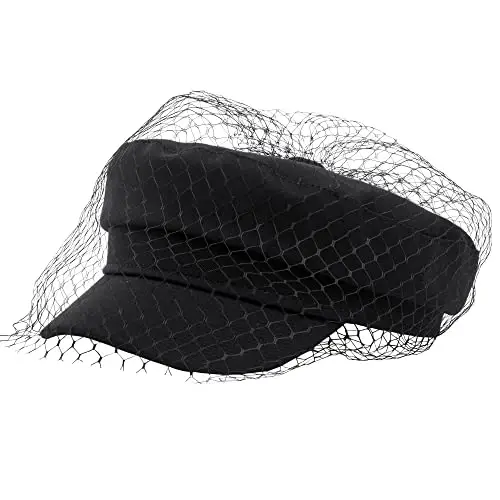 Beret Hats for Women PU Leather Newsboy Fiddler Cap with Veil Casual Baker Boy Captain Hat 