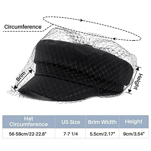 Beret Hats for Women PU Leather Newsboy Fiddler Cap with Veil Casual Baker Boy Captain Hat - SAJUZEN (1)