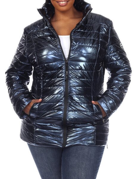 White Mark Women's Plus Size Metallic Puffer Coat- - 6