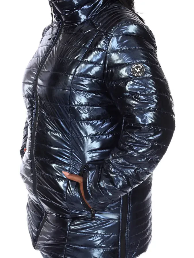 White Mark Women's Plus Size Metallic Puffer Coat- - 10