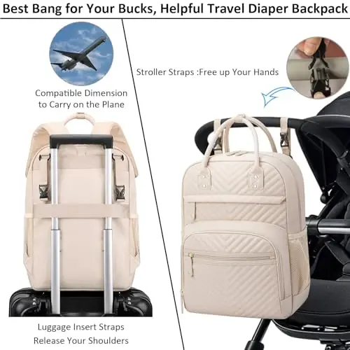 Diaper Bag Backpack Tote for Women Large Capacity, Baby Bag with Insulated Pockets Multifunctional Diaper Bags For Baby Girl Boy Waterproof Baby Bags For Boys Girls Maternity Bag Beige - 4