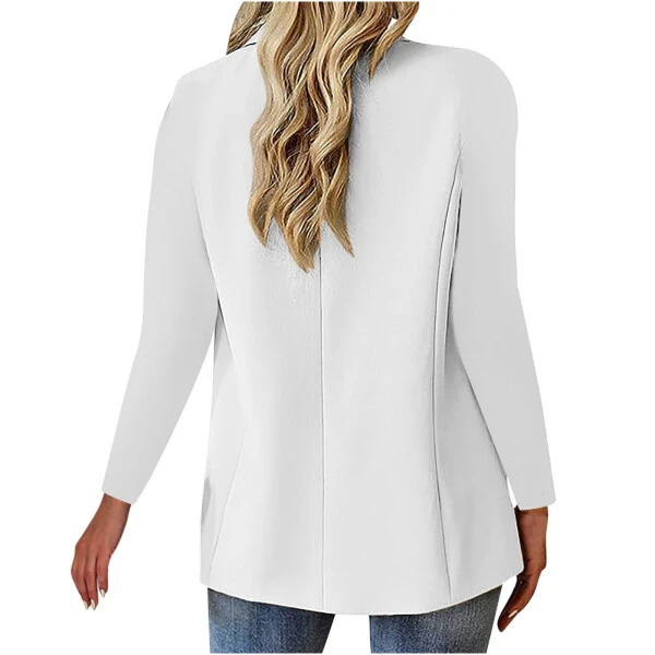 kpmatpey Blazer Jackets for Women Button up Lapel Collared Long Sleeve Solid Color Business Casual Work Office Coats- - 8