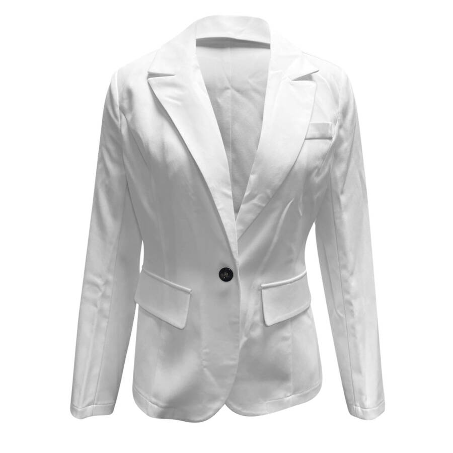kpmatpey Blazer Jackets for Women Button up Lapel Collared Long Sleeve Solid Color Business Casual Work Office Coats- - 4
