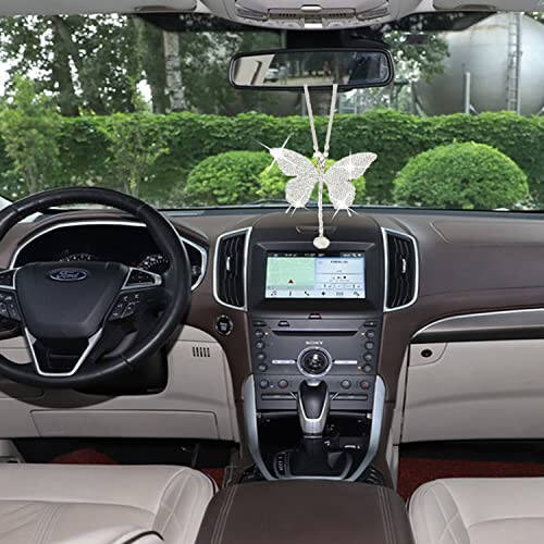 Bling Butterfly Diamond Car Accessories - Crystal Rear View Mirror Charms for Women, Valentine's Day Gifts - Silver - 3