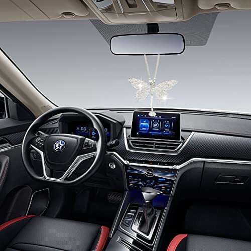 Bling Butterfly Diamond Car Accessories - Crystal Rear View Mirror Charms for Women, Valentine's Day Gifts - Silver - 4