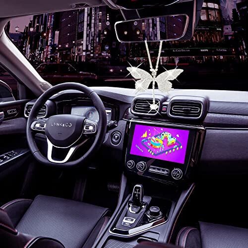 Bling Butterfly Diamond Car Accessories - Crystal Rear View Mirror Charms for Women, Valentine's Day Gifts - Silver - 5