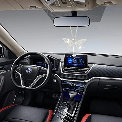 Bling Butterfly Diamond Car Accessories - Crystal Rear View Mirror Charms for Women, Valentine's Day Gifts - Silver - 4