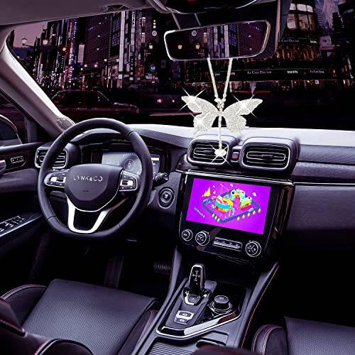 Bling Butterfly Diamond Car Accessories - Crystal Rear View Mirror Charms for Women, Valentine's Day Gifts - Silver - 5