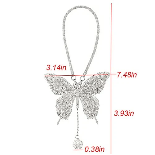 Bling Butterfly Diamond Car Accessories - Crystal Rear View Mirror Charms for Women, Valentine's Day Gifts - Silver - 7