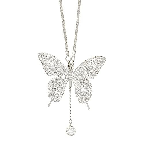 Rhinestones Butterfly Diamond Car Accessories - Crystal Rear View Mirror Charms for Women, Valentine's Day Gifts - Silver - RHINESTONES