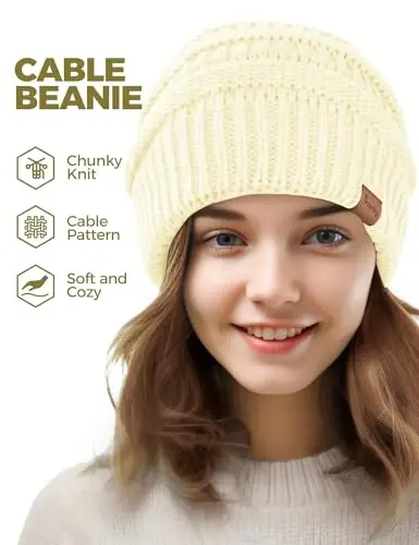 Slouchy Beanies for Women Cable Knit Winter Hats Ladies Gifts Chunky Skull Cap Thick Warm Stocking Caps for Cold Weather - 2